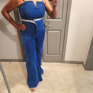 Classic wide leg denim jumpsuit